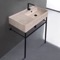 Beige Travertine Design Ceramic Console Sink and Matte Black Stand, 32